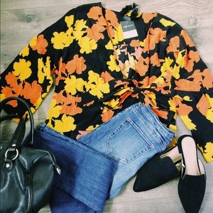 Topshop Big Bloom Tie Wrap Blouse